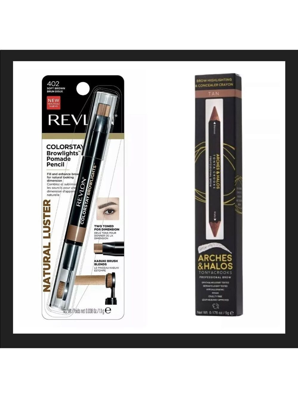 Set Of 2 Brand New Eyebrow Pencils, Revlon & Arches And Halo, Tan And Brown
